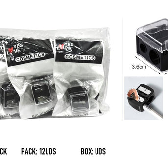 SACAPUNTAS NEGROS Y COLORES DOBLE