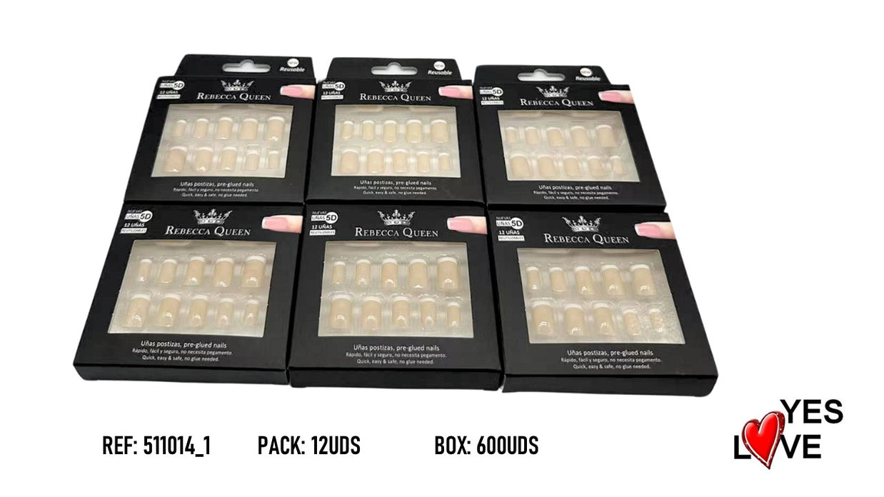 UÑAS POSTIZAS REBECCA QUEEN PRESS ON MANICURA FRANCESA BEIS