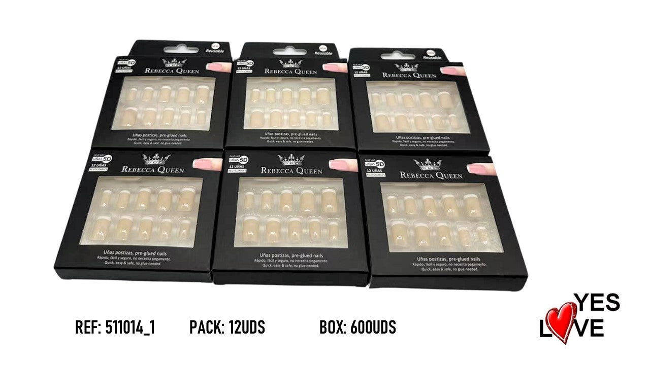 UÑAS POSTIZAS REBECCA QUEEN PRESS ON MANICURA FRANCESA BEIS