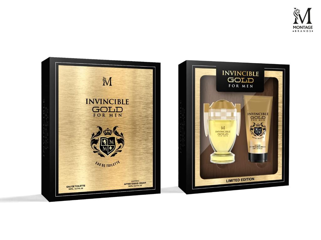 SET PERFUME 50ML INVINCIBLE  GOLD FOR MEN