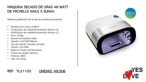 MÁQUINA SECADO UÑAS 48 WATT MICHELLE NAILS X SUNUV