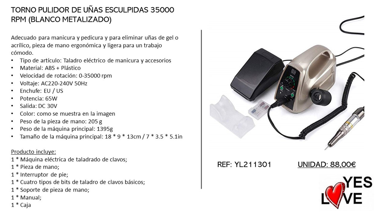 SCULPTED NAIL POLISHING LATHE 35000 RPM WHITE