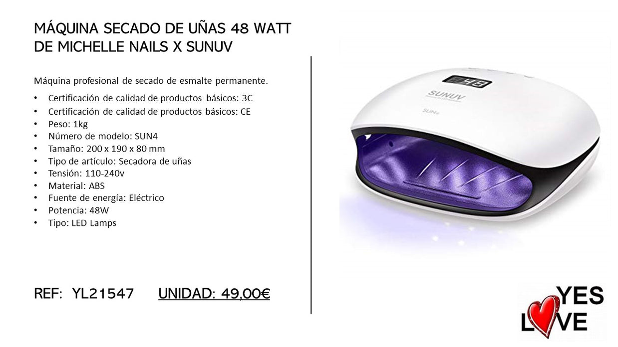 MÁQUINA SECADO UÑAS 48 WATT MICHELLE NAILS X SUNUV