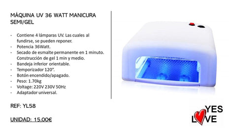 MÁQUINA UV 36 WATT MANICURA SEMI/GEL